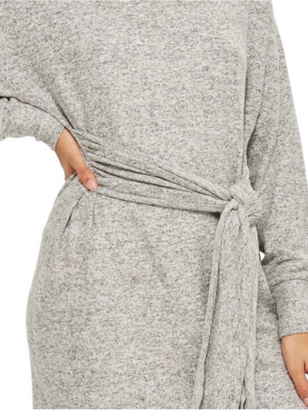 Topshop Gray Tie-Waist Super Soft Long Sleeve Sweatshirt Sweater Dress, Size 12 - Picture 3 of 13